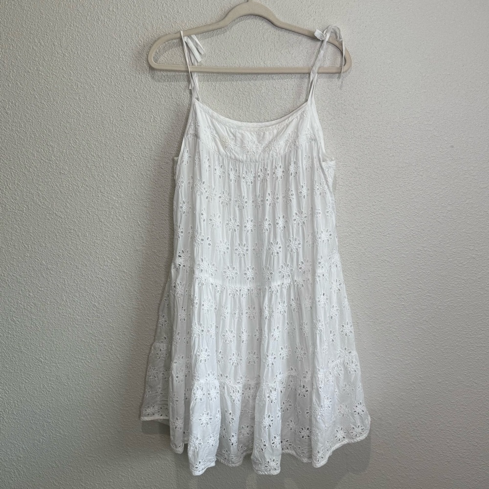 Lucky Brand Womens Large White Eyelet Cottagecore Flowy Dress Boho Coastal - Picture 10 of 10